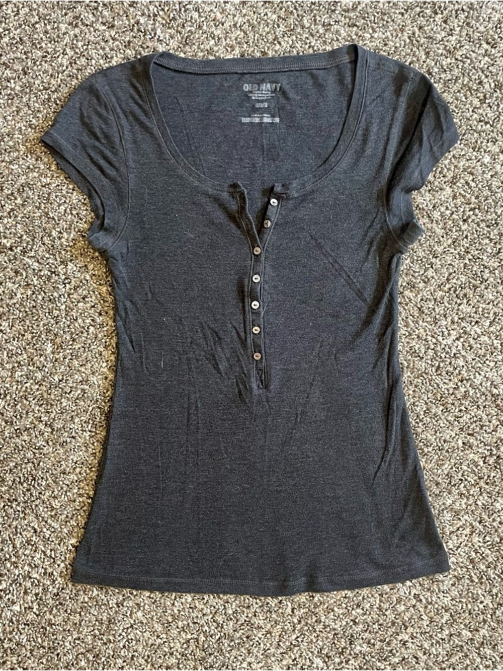 Old Navy Women's Dark Charcoal Short-Sleeve Henley Tee Size Medium
